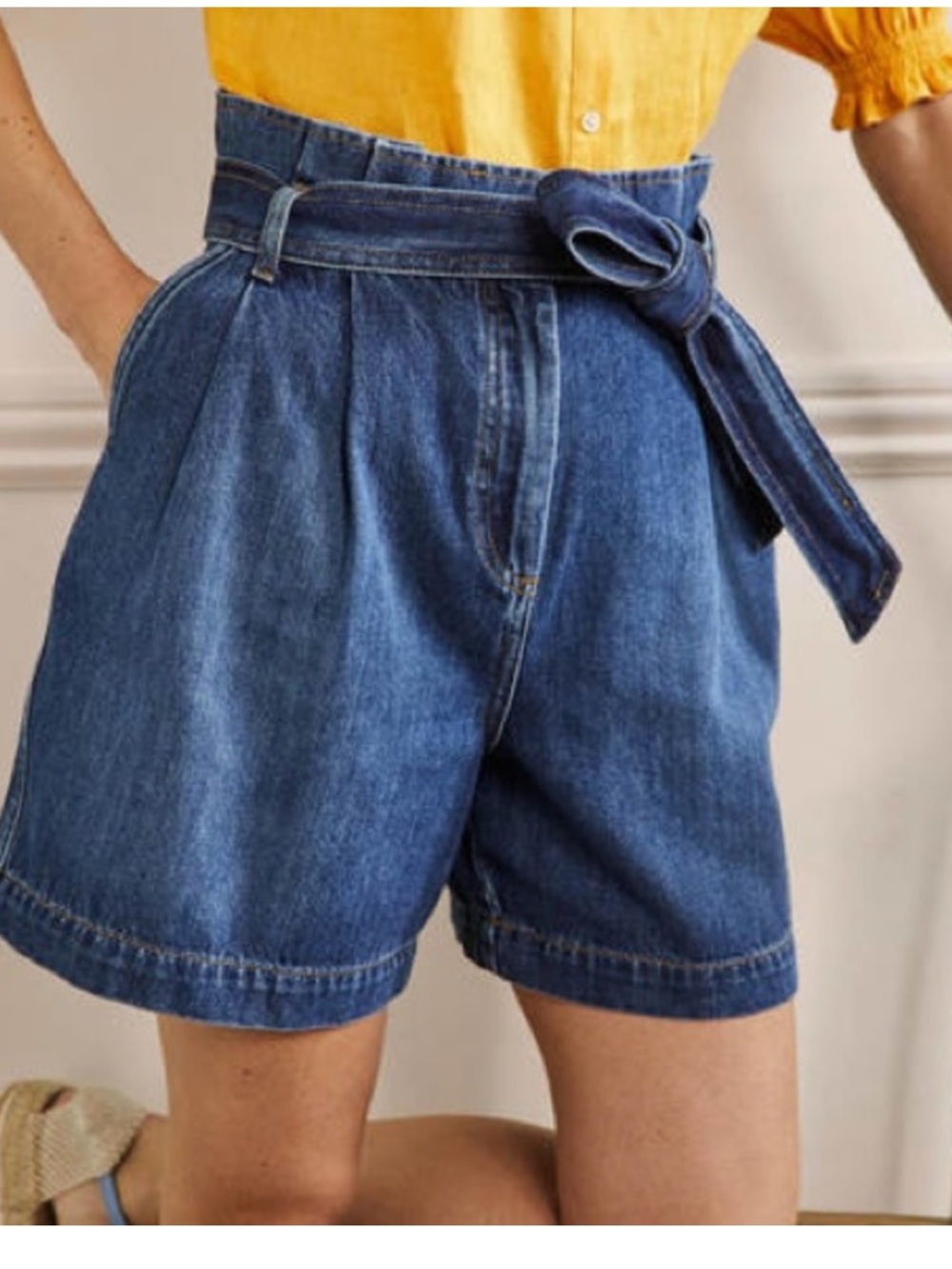 Boden Paperback High Waisted Belted Jean Denim Shorts Women's 10